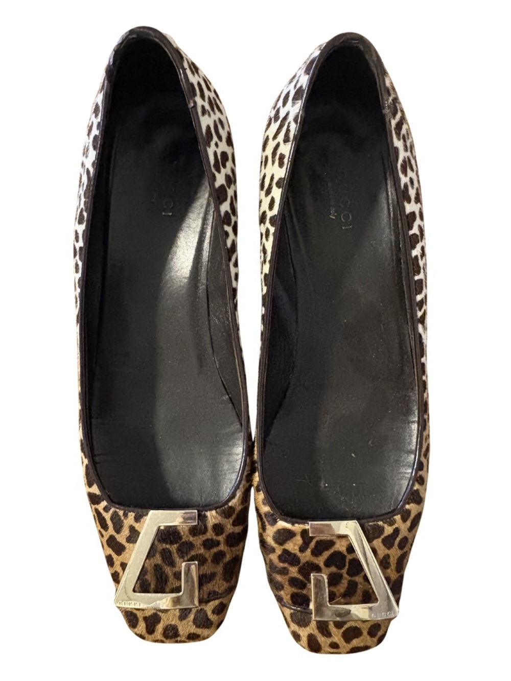 Gucci by Tom Ford Pony Hair Leopard-Print Square-Toe Flats with Gold Logo Accent